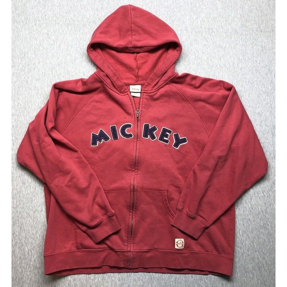 Disney Store Adult Hoodie Size L Red Mickey Mouse Long Sleeve Full Zip Vintage